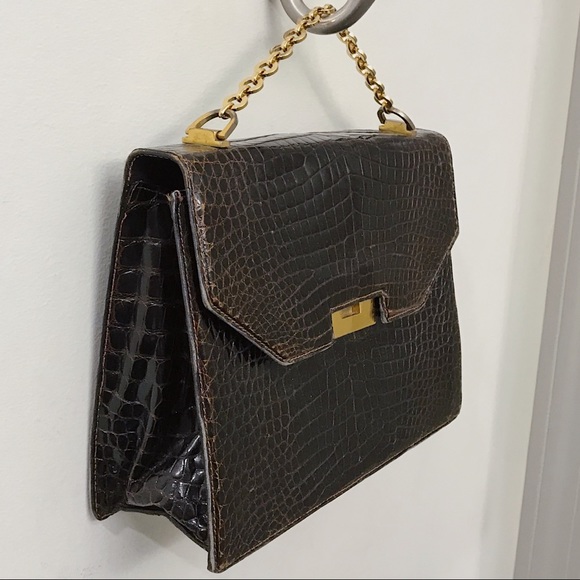 Gucci Brown Alligator Skin Top Handle Crossbody Bag Vintage Minimal Chic - Picture 4 of 12